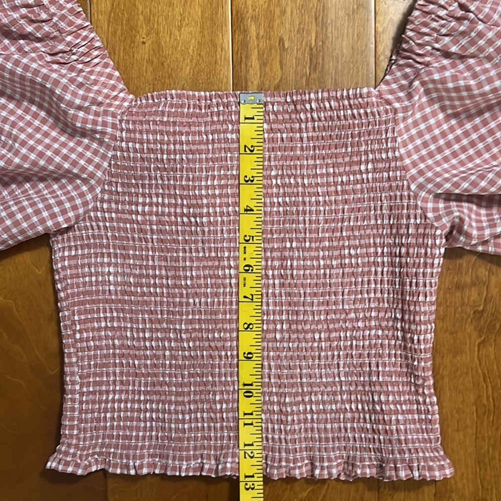 BB Dakota Pink Gingham Smocked Puff Sleeve Crop Top Size M Cottagecore coquette - Picture 8 of 10